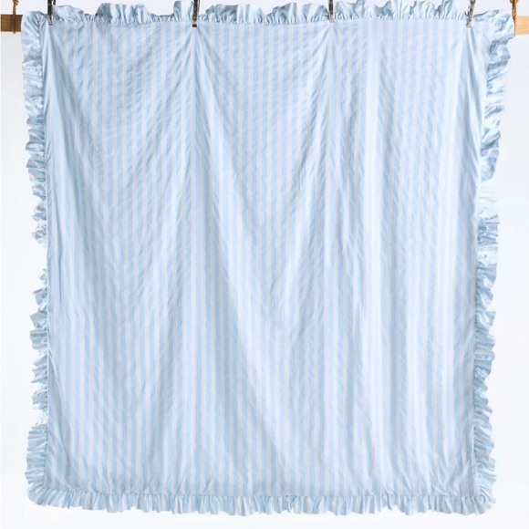 Anthropologie King Duvet Cover - Ruffle Stripe Blue Maeve - Picture 2 of 3